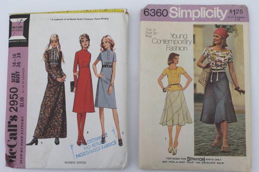 photo of vintage sewing patterns lot, 70s retro granny dresses, prairie dress styles, boho tops #5