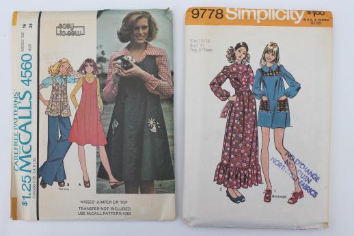 photo of vintage sewing patterns lot, 70s retro granny dresses, prairie dress styles, boho tops #7