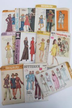 catalog photo of vintage sewing patterns lot, 70s retro granny dresses, prairie dress styles, boho tops