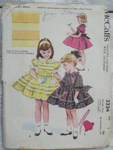 photo of vintage sewing patterns lot, frilly full skirted dresses for little girls 1-2-3 #3