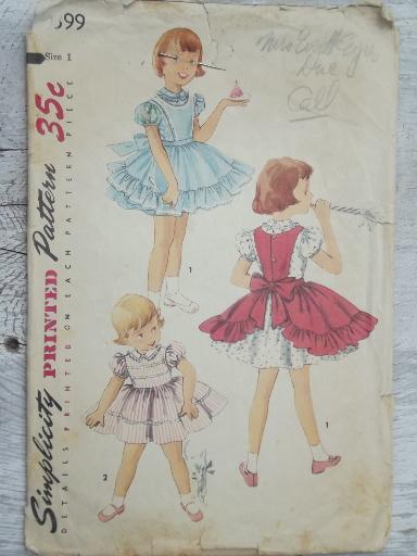 photo of vintage sewing patterns lot, frilly full skirted dresses for little girls 1-2-3 #7