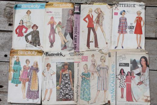 photo of vintage sewing patterns lot, retro 60s 70s dresses, pants etc. 50+ patterns #3