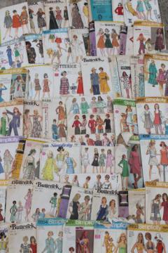 catalog photo of vintage sewing patterns lot, retro 60s 70s dresses, pants etc. 50+ patterns