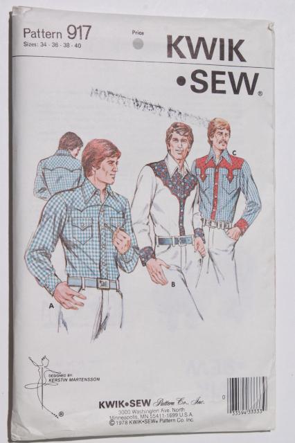 photo of vintage sewing patterns, retro 70s cowboy western style men's shirts & vests #3