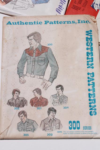 photo of vintage sewing patterns, retro 70s cowboy western style men's shirts & vests #4