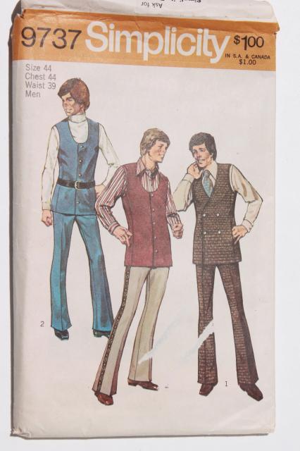 photo of vintage sewing patterns, retro 70s cowboy western style men's shirts & vests #8