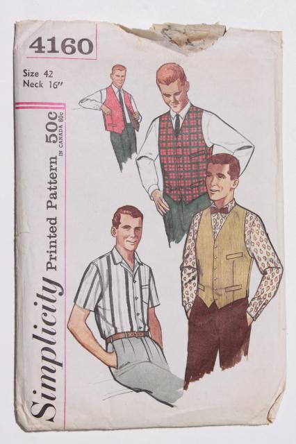 photo of vintage sewing patterns, retro 70s cowboy western style men's shirts & vests #9