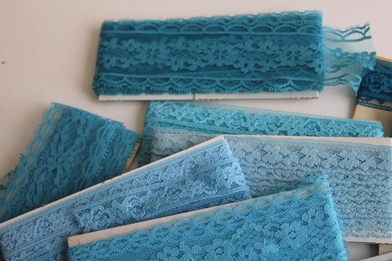 photo of vintage sewing trim, lace seam tape binding & flat insertion - aqua, navy, blue, purple #2