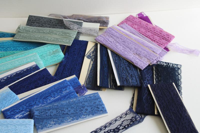 photo of vintage sewing trim, lace seam tape binding & flat insertion - aqua, navy, blue, purple #4