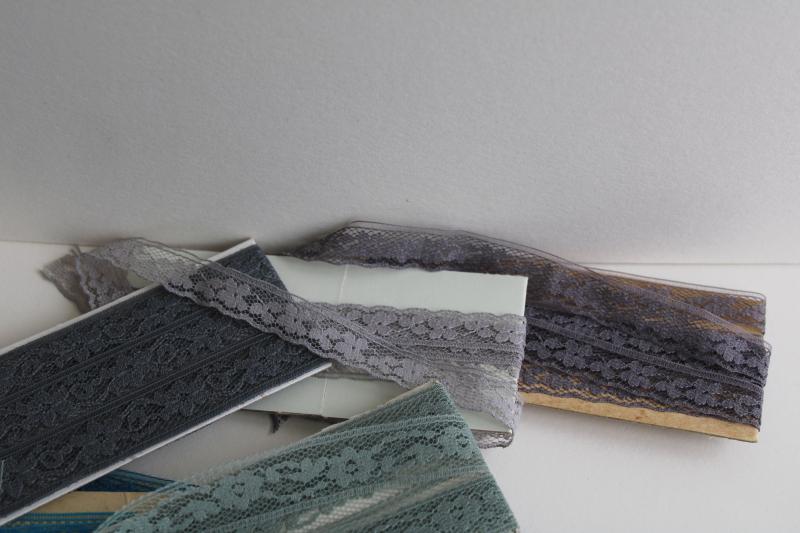photo of vintage sewing trim, lace seam tape binding & flat insertion - aqua, navy, blue, purple #6