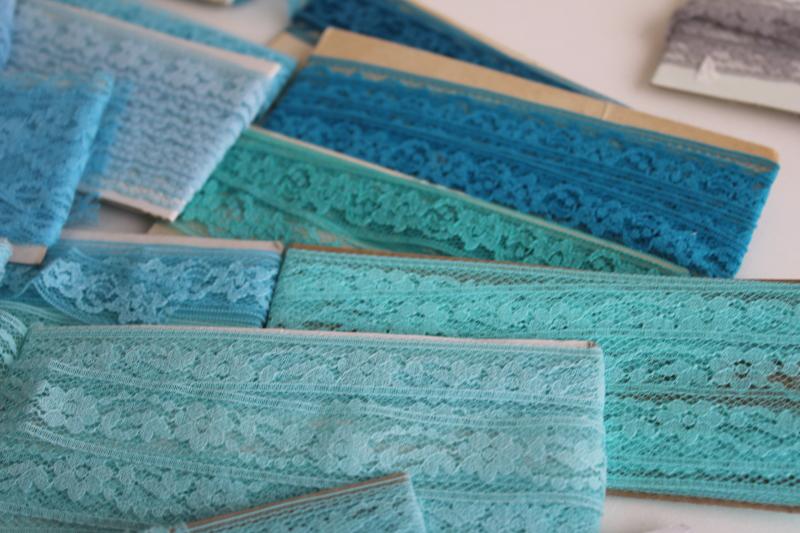 photo of vintage sewing trim, lace seam tape binding & flat insertion - aqua, navy, blue, purple #10