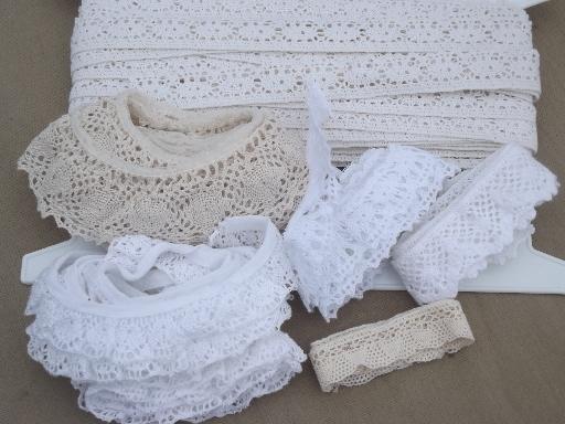 photo of vintage sewing trim lot, cotton lace edgings & cluny lace #1