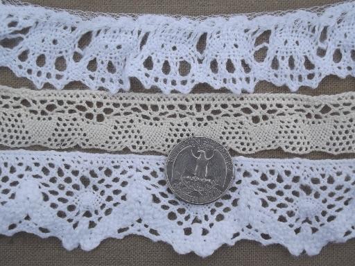 photo of vintage sewing trim lot, cotton lace edgings & cluny lace #2