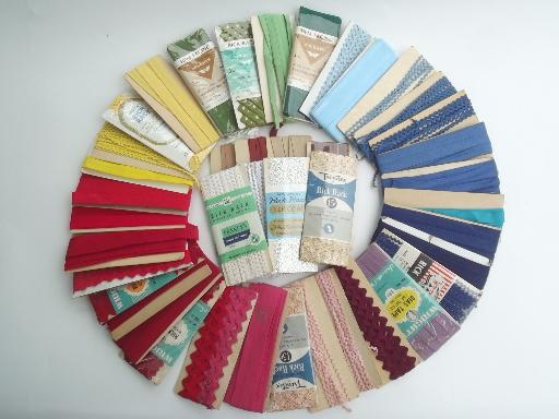 photo of vintage sewing trim lot, cotton seam tape quilt  binding & rick-rack #1