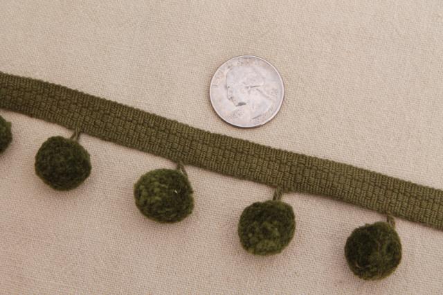 photo of vintage sewing trim lot, moss green & peacock blue popcorn fringe, rayon gimp & braid #6