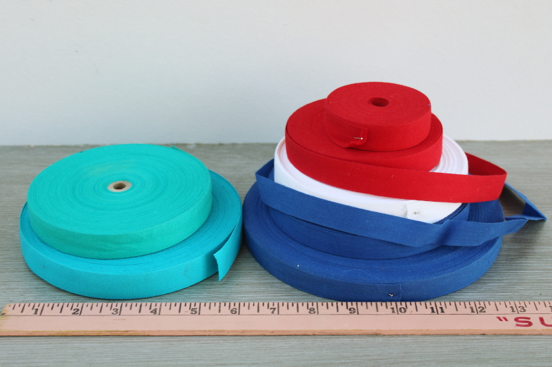 photo of vintage sewing trim, lot new old stock rolls of cotton twill tape seam binding ribbon #6