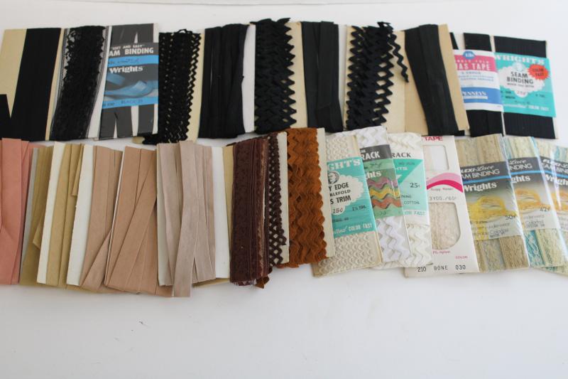 photo of vintage sewing trim lot, rickrack & cotton seam tape binding neutral colors, tan, black #1