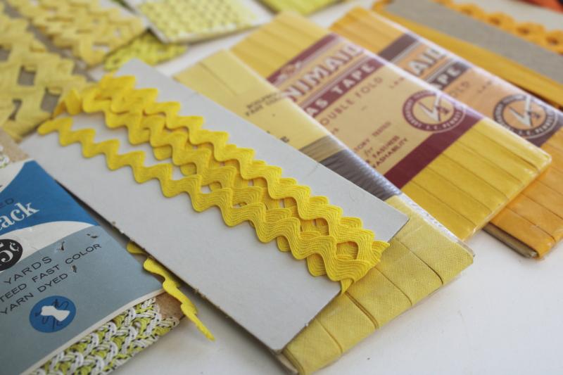 photo of vintage sewing trim lot, rickrack & cotton seam tape binding - orange & yellow #2