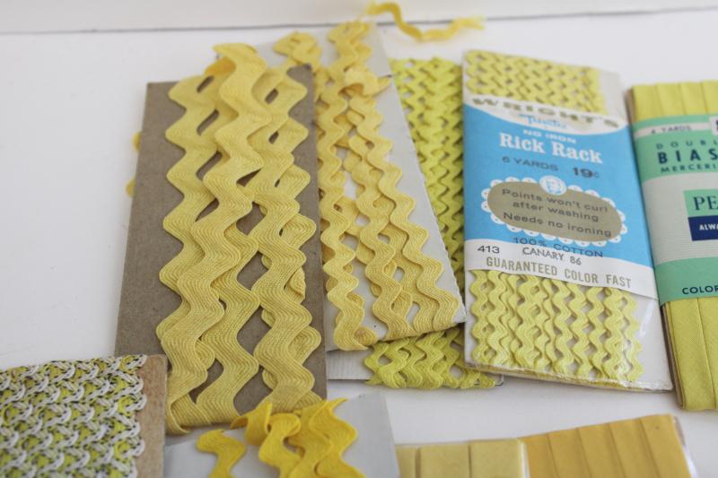 photo of vintage sewing trim lot, rickrack & cotton seam tape binding - orange & yellow #5