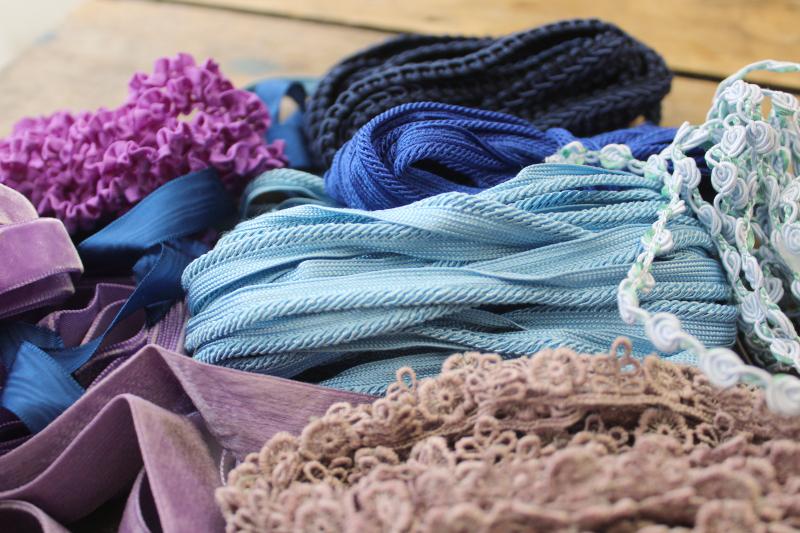 photo of vintage sewing trim lot, tassels fringe, braid, velvet ribbons, flower sprays #7