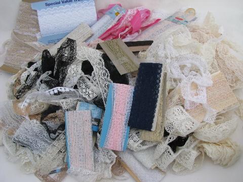 photo of vintage sewing trims lot, nylon lingerie lace, edgings, insertions #1