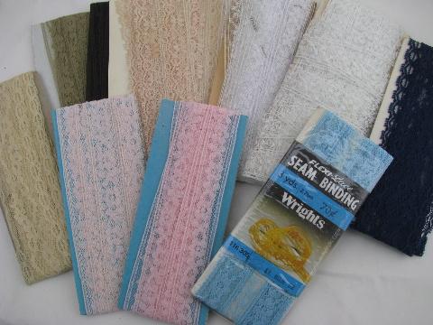 photo of vintage sewing trims lot, nylon lingerie lace, edgings, insertions #2