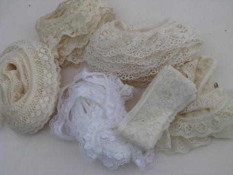 photo of vintage sewing trims lot, nylon lingerie lace, edgings, insertions #6