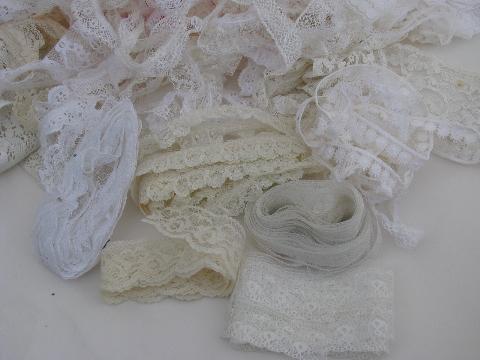 photo of vintage sewing trims lot, nylon lingerie lace, edgings, insertions #7