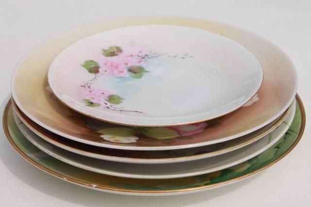 photo of vintage shabby chic china, antique porcelain plates w/ hand painted flowers #2