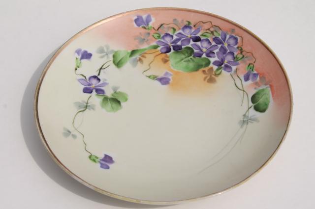 photo of vintage shabby chic china, antique porcelain plates w/ hand painted flowers #6