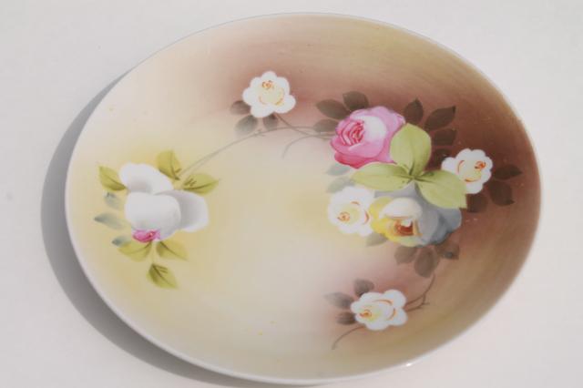 photo of vintage shabby chic china, antique porcelain plates w/ hand painted flowers #7