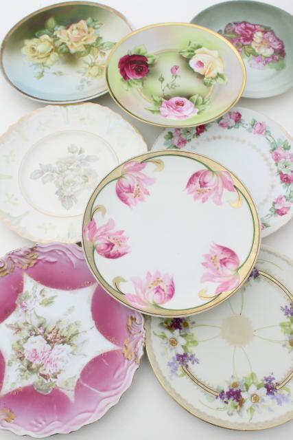 photo of vintage shabby chic floral wedding china, antique porcelain plates w/ hand painted flowers #1