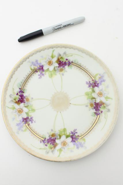 photo of vintage shabby chic floral wedding china, antique porcelain plates w/ hand painted flowers #2