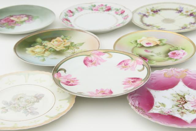 photo of vintage shabby chic floral wedding china, antique porcelain plates w/ hand painted flowers #8