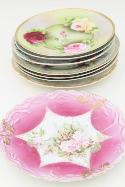 photo of vintage shabby chic floral wedding china, antique porcelain plates w/ hand painted flowers #9