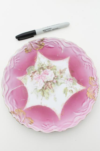 photo of vintage shabby chic floral wedding china, antique porcelain plates w/ hand painted flowers #10