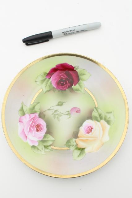 photo of vintage shabby chic floral wedding china, antique porcelain plates w/ hand painted flowers #11