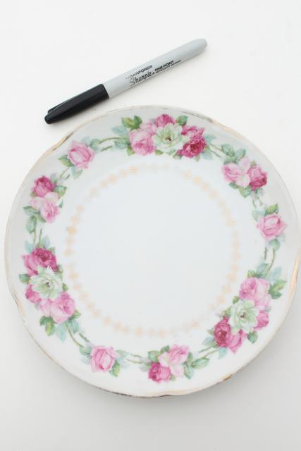 photo of vintage shabby chic floral wedding china, antique porcelain plates w/ hand painted flowers #14