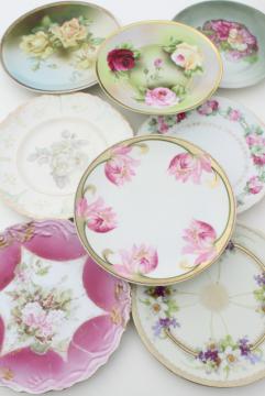 catalog photo of vintage shabby chic floral wedding china, antique porcelain plates w/ hand painted flowers