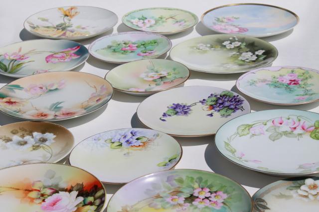 photo of vintage shabby chic floral wedding china, antique porcelain plates w/ hand painted flowers #1