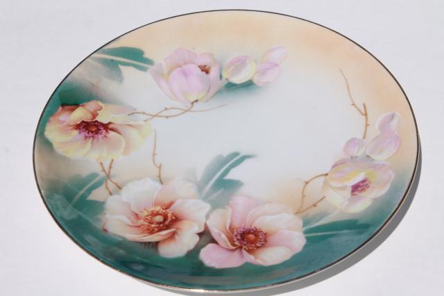 photo of vintage shabby chic floral wedding china, antique porcelain plates w/ hand painted flowers #2