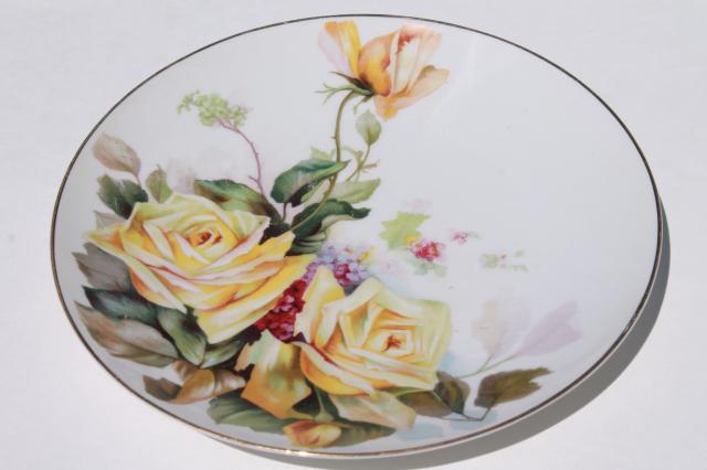 photo of vintage shabby chic floral wedding china, antique porcelain plates w/ hand painted flowers #3