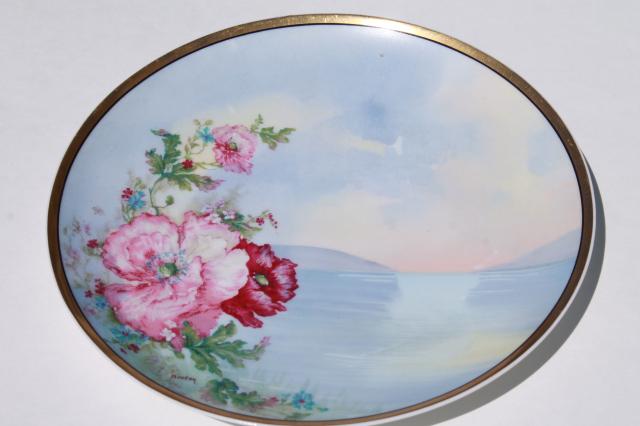 photo of vintage shabby chic floral wedding china, antique porcelain plates w/ hand painted flowers #4