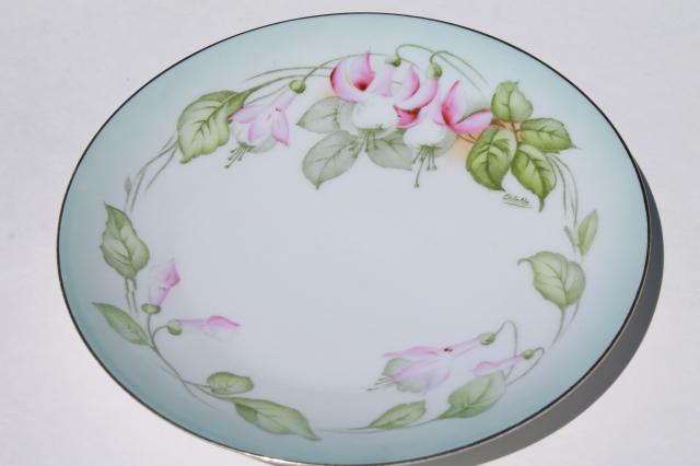 photo of vintage shabby chic floral wedding china, antique porcelain plates w/ hand painted flowers #5