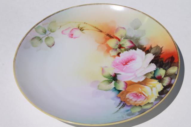 photo of vintage shabby chic floral wedding china, antique porcelain plates w/ hand painted flowers #6