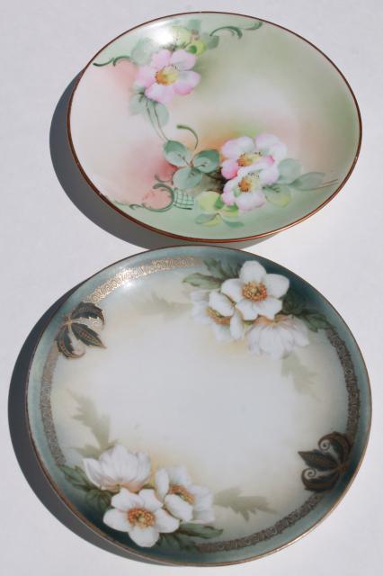 photo of vintage shabby chic floral wedding china, antique porcelain plates w/ hand painted flowers #12