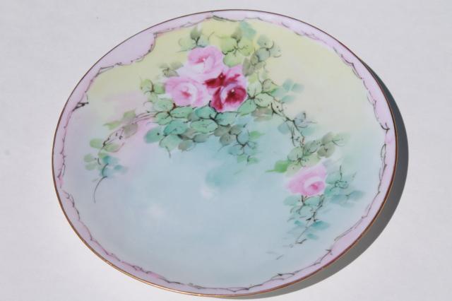 photo of vintage shabby chic floral wedding china, antique porcelain plates w/ hand painted flowers #15