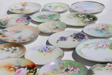 catalog photo of vintage shabby chic floral wedding china, antique porcelain plates w/ hand painted flowers