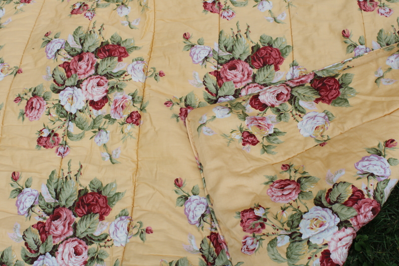 photo of vintage shabby chic style comforter, soft cotton fabric w/ roses floral print on yellow #3