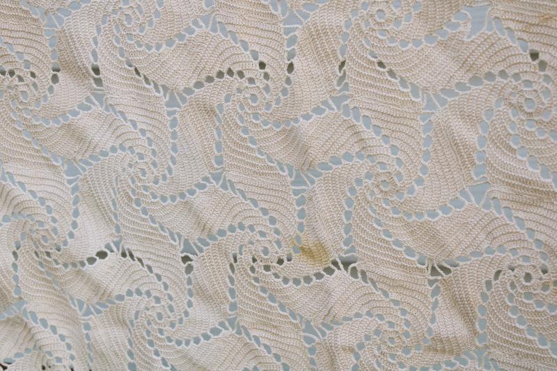 photo of vintage shabby cottage chic crochet lace tablecloth, pinwheel pattern square #2